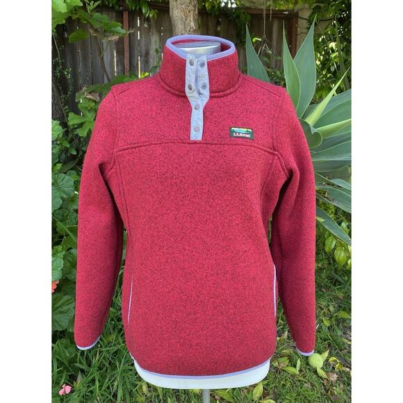 LL Bean Heathered Red 1/4 Snap Sweater Fleece Pullover Size Large MSRP $89 - Picture 1 of 10